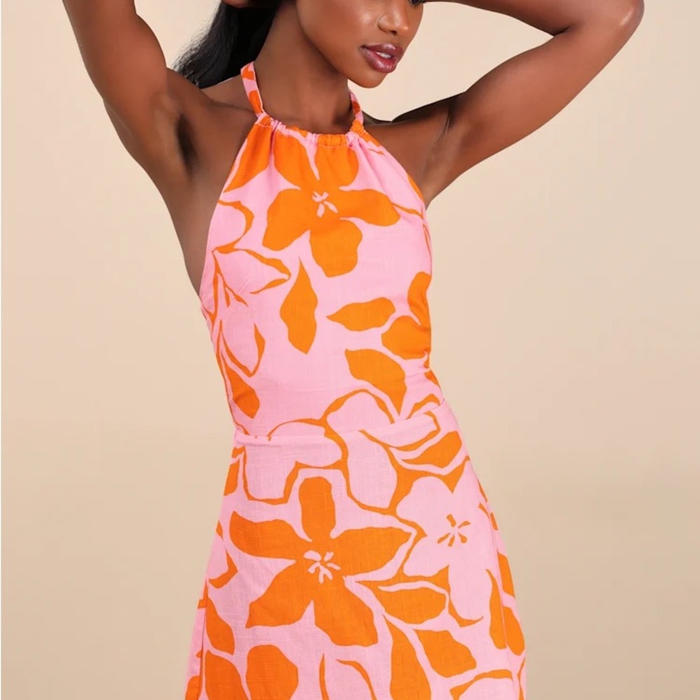 Rhythm Pink and Orange Halter Mini Dress